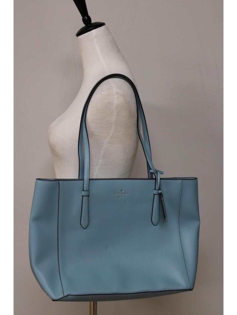 Kate Spade New York Large Light Blue Leather Tote Bag Purse 16" wide x 11" tall